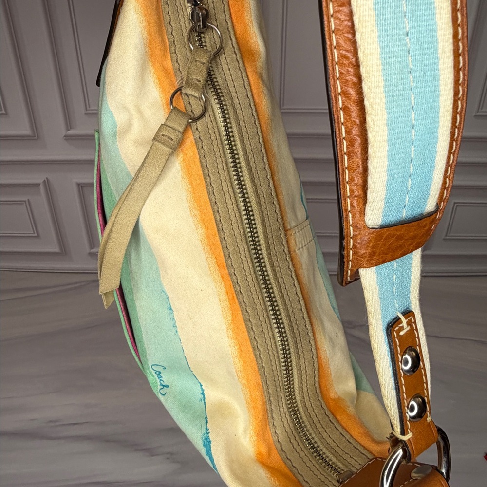 Coach Multicolor Striped Canvas Shoulder Hobo Bag & Matching Card Holder Set - Picture 8 of 13